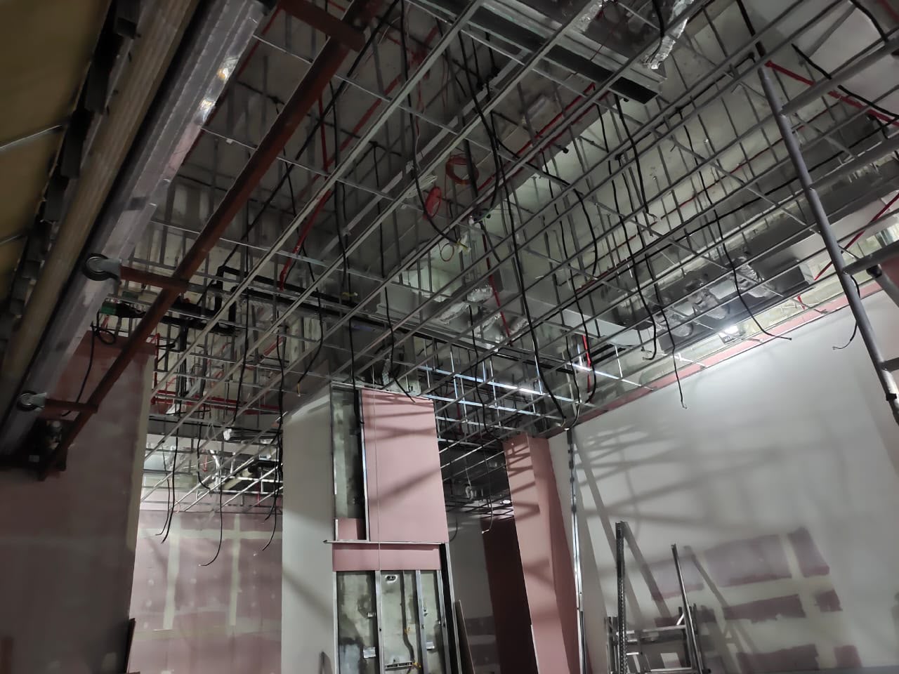 General contracting site with structural framework under construction